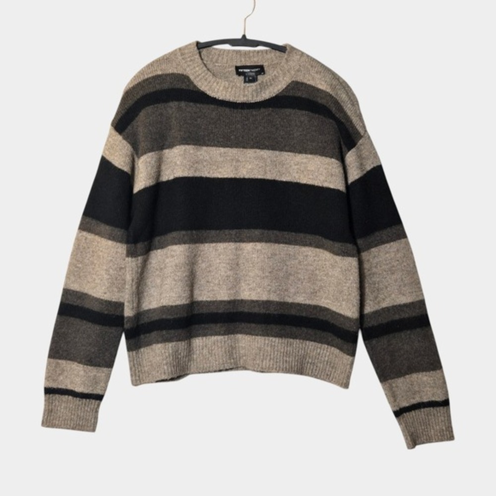Fifteen Twenty Womens Striped Crew Neck Sweater Brown L Cozy Minimalist‎ Neutral